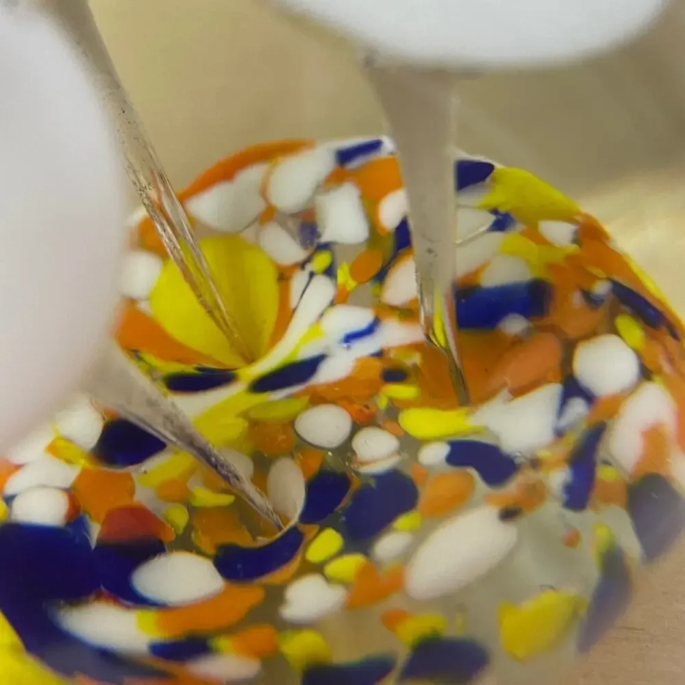 Art Glass Paper Weight White Mushrooms in Colorful Rock Bed Good Condition